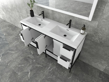 Maria 60" Glossy Freestanding Vanity with Reinforced Acrylic Double Sink SKU: BT002-60DNB