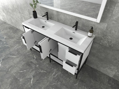 Maria 60" Glossy Freestanding Vanity with Reinforced Acrylic Double Sink SKU: BT002-60DGW