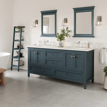 Britney 72"W x 22"D Ash Blue Double Sink Bathroom Vanity with White Carrara Quartz Countertop and Undermount Porcelain Sinks EVVN612-72AB-Q