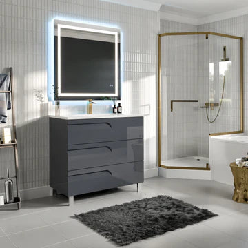 Joy 40"W x 18"D Gray Bathroom Vanity with White Porcelain Countertop and Integrated Sink EVVN23-39GR