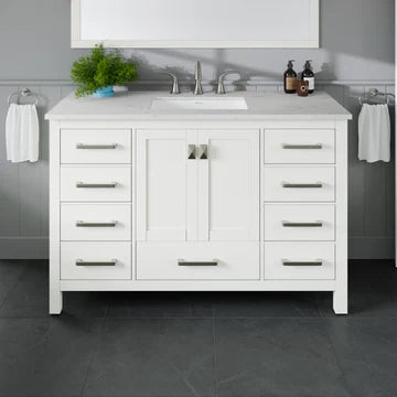 Aberdeen 48"W x 22"D White Bathroom Vanity with White Carrara Quartz Countertop and Undermount Porcelain Sink EVVN412-48WH-Q