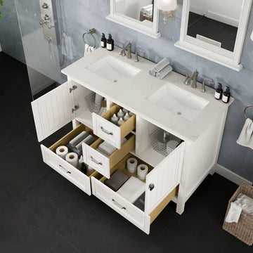 Britney 48"W x 22"D White Double Sink Bathroom Vanity with White Carrara Quartz Countertop and Undermount Porcelain Sinks EVVN612-48WH-DS-Q