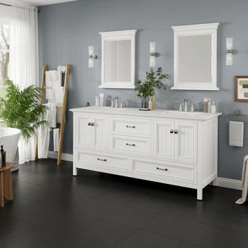 Britney 72"W x 22"D White Double Sink Bathroom Vanity with White Carrara Quartz Countertop and Undermount Porcelain Sinks EVVN612-72WH-Q