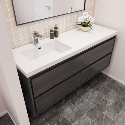 Subtle 60" Left Single Sink Wall Mounted Modern Vanity Subtle SKU: RYMOM60SL-SG