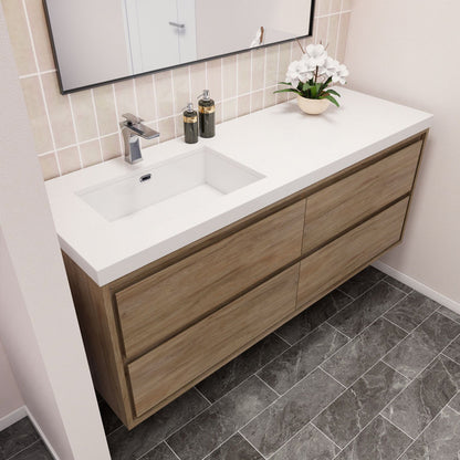 Subtle 60" Left Single Sink Wall Mounted Modern Vanity Subtle SKU: RYMOM60SL-SG