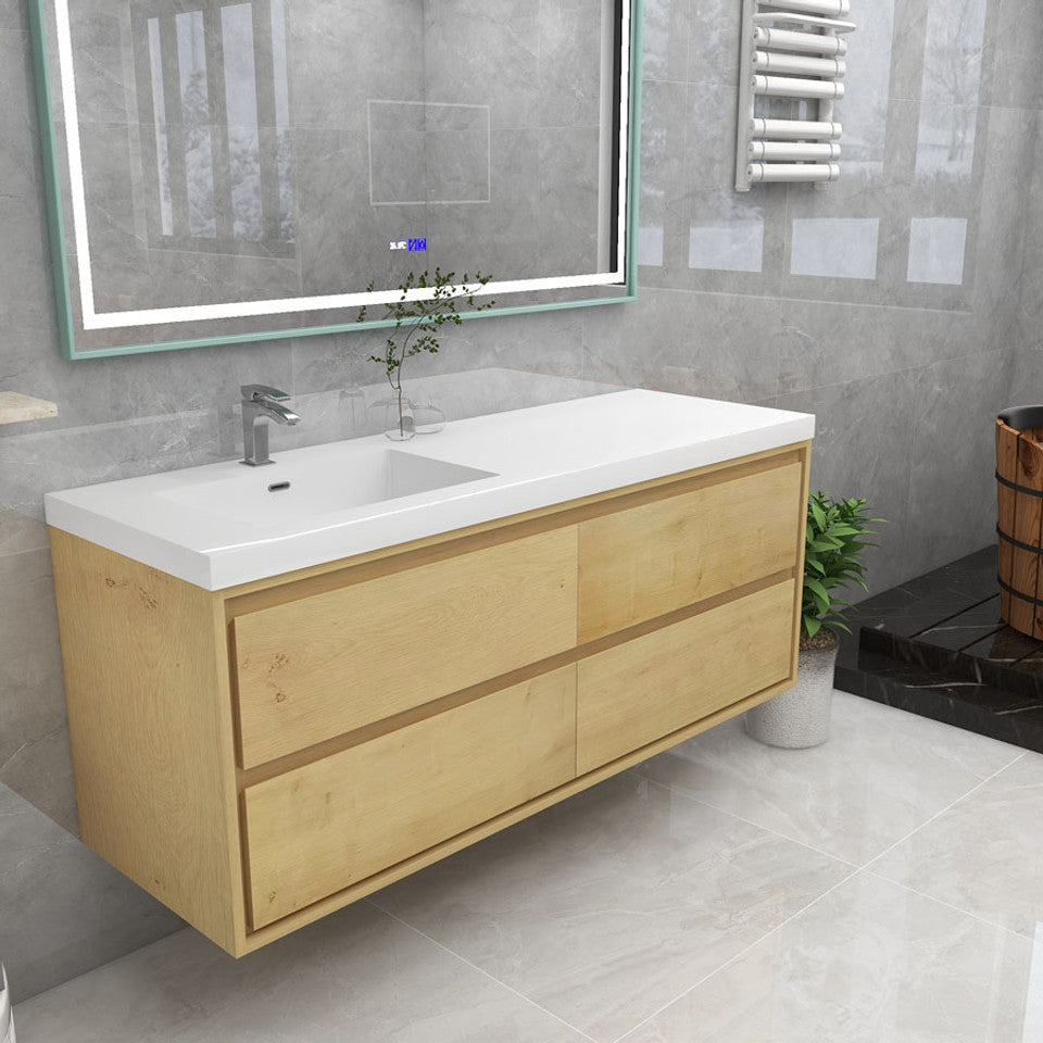 Subtle 60" Left Single Sink Wall Mounted Modern Vanity Subtle SKU: RYMOM60SL-SG