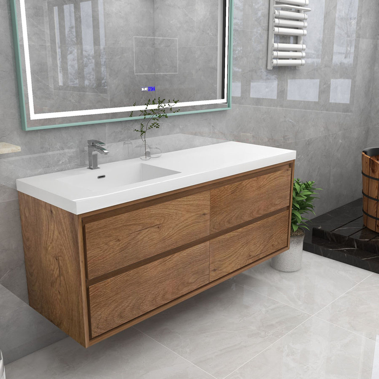 Subtle 60" Left Single Sink Wall Mounted Modern Vanity Subtle SKU: RYMOM60SL-SG