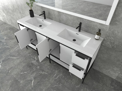 Maria 72" Glossy Freestanding Vanity with Reinforced Acrylic Double Sink SKU: BT002-72DGW