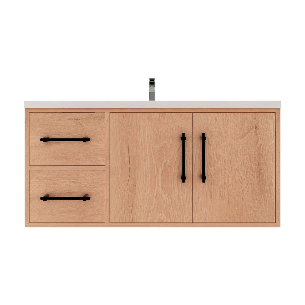 Victoria 42" Wall-Mount Vanity with Reinforced Acrylic Sink (LEFT DRAWER) Victoria SKU: Victoria 42LWH-OAK