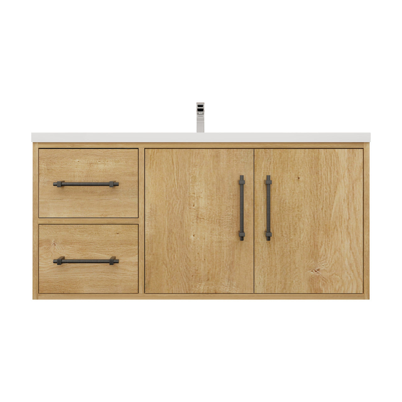 Victoria 42" Wall-Mount Vanity with Reinforced Acrylic Sink (LEFT DRAWER) Victoria SKU: Victoria 42LWH-OAK