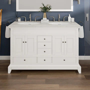 Elite Stamford 48"W x 22"D White Double Sink Bathroom Vanity with White Carrara Quartz Countertop and Undermount Porcelain Sinks EVVN709-48WH-DS-Q