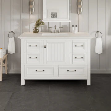 Britney 42"W x 22"D White Bathroom Vanity with White Carrara Quartz Countertop and Undermount Porcelain Sink EVVN612-42WH-Q