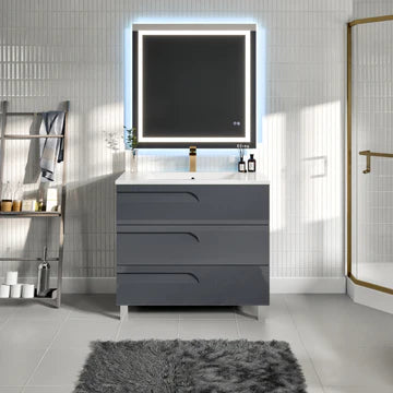 Joy 40"W x 18"D Gray Bathroom Vanity with White Porcelain Countertop and Integrated Sink EVVN23-39GR