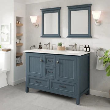 Britney 48"W x 22"D Ash Blue Double Sink Bathroom Vanity with White Carrara Quartz Countertop and Undermount Porcelain Sinks EVVN612-48AB-DS-Q