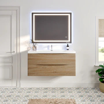 Smile 48"W x 19"D White Oak Wall Mount Bathroom Vanity with White Acrylic Countertop and Integrated Sink EVVN12-SS-48WHOK-WM