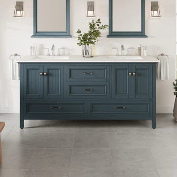 Britney 72"W x 22"D Ash Blue Double Sink Bathroom Vanity with White Carrara Quartz Countertop and Undermount Porcelain Sinks EVVN612-72AB-Q