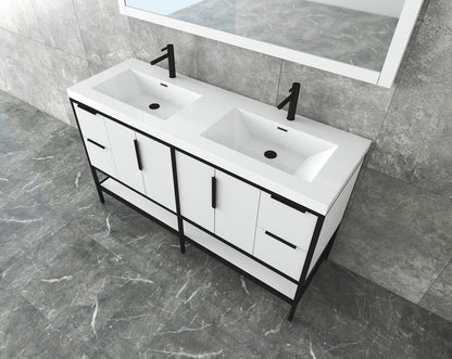 Maria 60" Glossy Freestanding Vanity with Reinforced Acrylic Double Sink SKU: BT002-60DNB