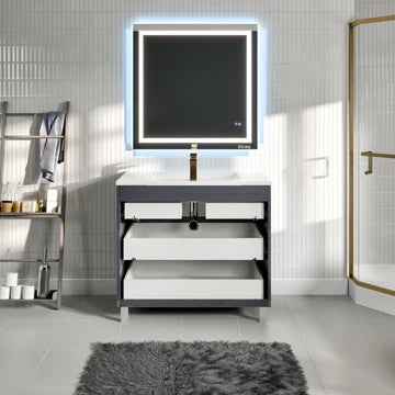 Joy 40"W x 18"D Gray Bathroom Vanity with White Porcelain Countertop and Integrated Sink EVVN23-39GR