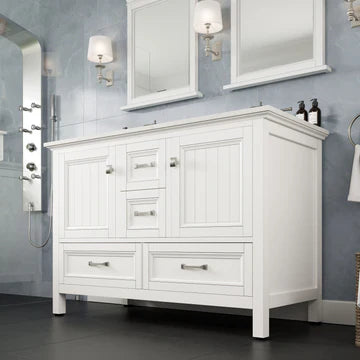 Britney 48"W x 22"D White Double Sink Bathroom Vanity with White Carrara Quartz Countertop and Undermount Porcelain Sinks EVVN612-48WH-DS-Q