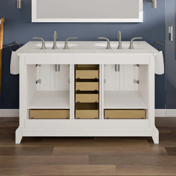 Elite Stamford 48"W x 22"D White Double Sink Bathroom Vanity with White Carrara Quartz Countertop and Undermount Porcelain Sinks EVVN709-48WH-DS-Q