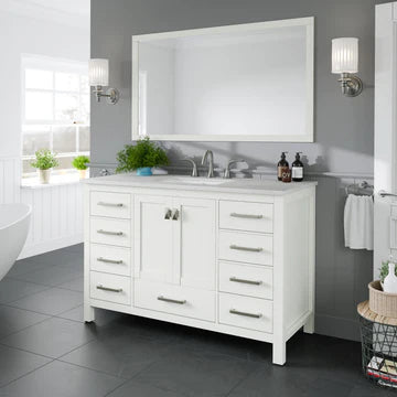 Aberdeen 48"W x 22"D White Bathroom Vanity with White Carrara Quartz Countertop and Undermount Porcelain Sink EVVN412-48WH-Q