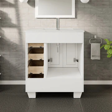 Happy 28"W x 18"D White Bathroom Vanity with White Carrara Quartz Countertop and Undermount Porcelain Sink EVVN30-28X18WH-Q