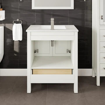 London 30"W x 18"D White Bathroom Vanity with White Carrara Quartz Countertop and Undermount Porcelain Sink TVN414-30X18WH-Q