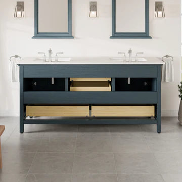 Britney 72"W x 22"D Ash Blue Double Sink Bathroom Vanity with White Carrara Quartz Countertop and Undermount Porcelain Sinks EVVN612-72AB-Q