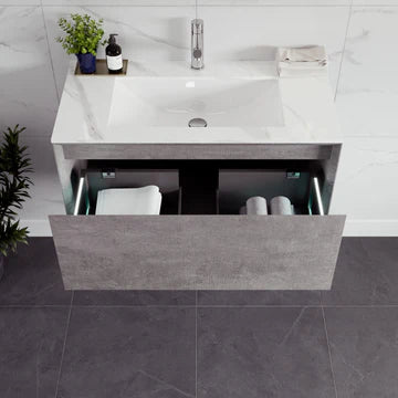 Vista 40"W x 23"D Cement Gray Wall Mount Bathroom Vanity with White Carrara Quartz Countertop and Undermount Porcelain Sink EVVN771-40CG