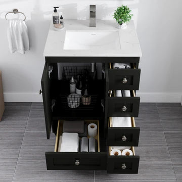 Acclaim 24"W x 22"D Espresso Bathroom Vanity with White Carrara Quartz Countertop and Undermount Porcelain Sink EVVN69-24ES-Q