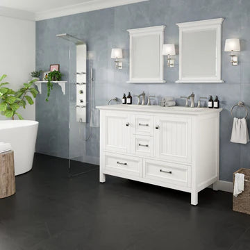 Britney 48"W x 22"D White Double Sink Bathroom Vanity with White Carrara Quartz Countertop and Undermount Porcelain Sinks EVVN612-48WH-DS-Q