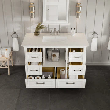 Britney 42"W x 22"D White Bathroom Vanity with White Carrara Quartz Countertop and Undermount Porcelain Sink EVVN612-42WH-Q