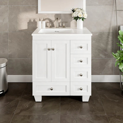 Acclaim 28"W x 22"D White Bathroom Vanity with White Carrara Quartz Countertop and Undermount Porcelain Sink EVVN69-28WH-Q