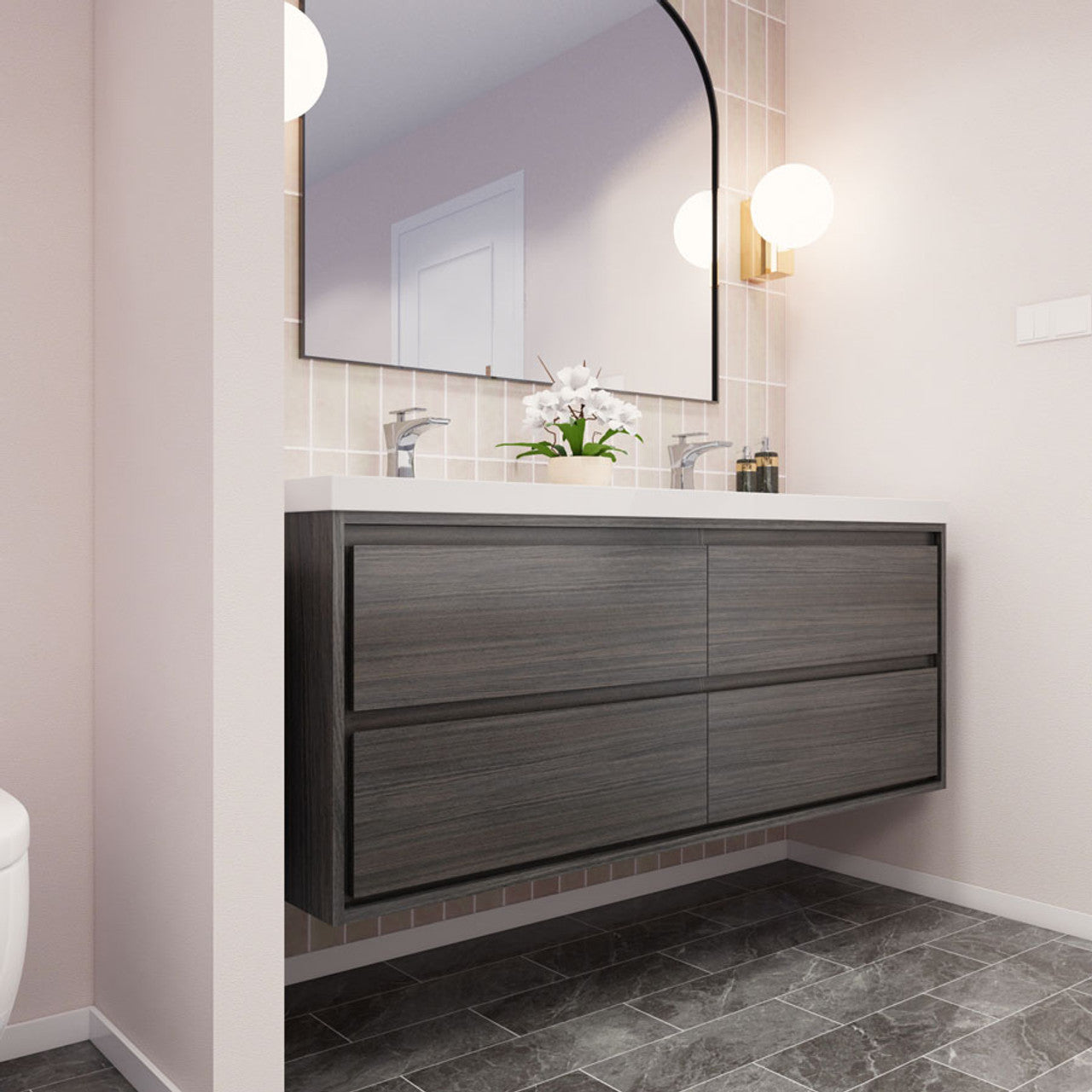 Subtle 60" Double Sink Wall Mounted Modern Vanity Vanity-Subtle SKU: RYMOM60D