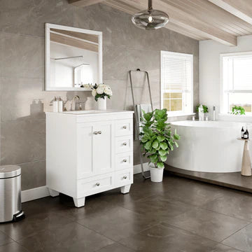 Acclaim 28"W x 22"D White Bathroom Vanity with White Carrara Quartz Countertop and Undermount Porcelain Sink EVVN69-28WH-Q