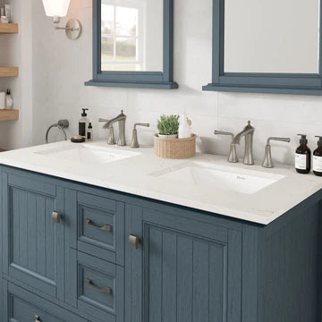 Britney 48"W x 22"D Ash Blue Double Sink Bathroom Vanity with White Carrara Quartz Countertop and Undermount Porcelain Sinks EVVN612-48AB-DS-Q