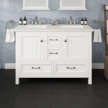 Britney 48"W x 22"D White Double Sink Bathroom Vanity with White Carrara Quartz Countertop and Undermount Porcelain Sinks EVVN612-48WH-DS-Q