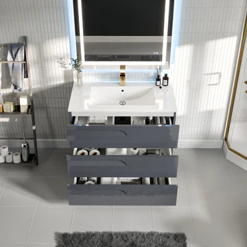 Joy 40"W x 18"D Gray Bathroom Vanity with White Porcelain Countertop and Integrated Sink EVVN23-39GR