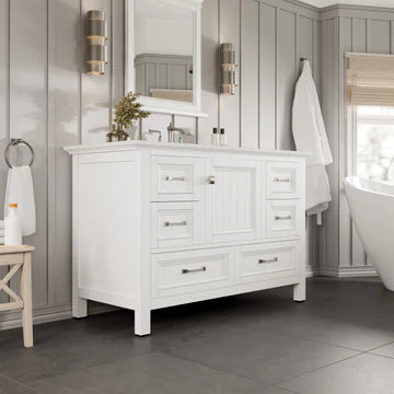 Britney 42"W x 22"D White Bathroom Vanity with White Carrara Quartz Countertop and Undermount Porcelain Sink EVVN612-42WH-Q