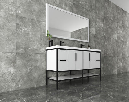 Maria 60" Glossy Freestanding Vanity with Reinforced Acrylic Double Sink SKU: BT002-60DGW