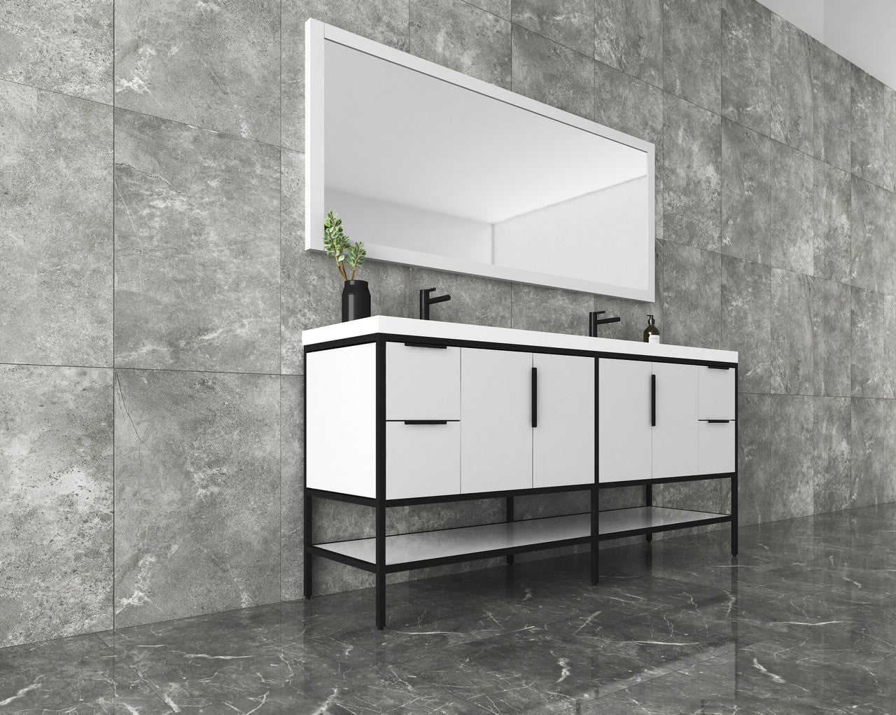 Maria 72" Glossy Freestanding Vanity with Reinforced Acrylic Double Sink SKU: BT002-72DGW