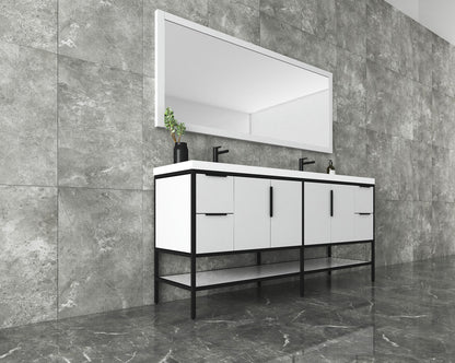 Maria 72" Glossy Freestanding Vanity with Reinforced Acrylic Double Sink SKU: BT002-72DGW