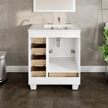 Acclaim 28"W x 22"D White Bathroom Vanity with White Carrara Quartz Countertop and Undermount Porcelain Sink EVVN69-28WH-Q