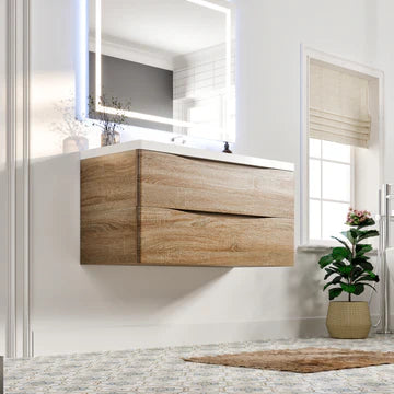 Smile 48"W x 19"D White Oak Wall Mount Bathroom Vanity with White Acrylic Countertop and Integrated Sink EVVN12-SS-48WHOK-WM