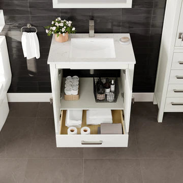 London 30"W x 18"D White Bathroom Vanity with White Carrara Quartz Countertop and Undermount Porcelain Sink TVN414-30X18WH-Q