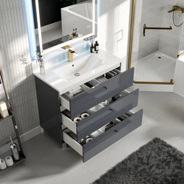 Joy 40"W x 18"D Gray Bathroom Vanity with White Porcelain Countertop and Integrated Sink EVVN23-39GR