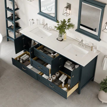 Britney 72"W x 22"D Ash Blue Double Sink Bathroom Vanity with White Carrara Quartz Countertop and Undermount Porcelain Sinks EVVN612-72AB-Q