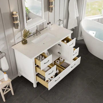 Britney 42"W x 22"D White Bathroom Vanity with White Carrara Quartz Countertop and Undermount Porcelain Sink EVVN612-42WH-Q