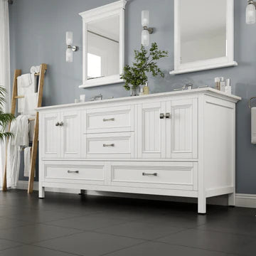 Britney 72"W x 22"D White Double Sink Bathroom Vanity with White Carrara Quartz Countertop and Undermount Porcelain Sinks EVVN612-72WH-Q