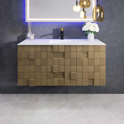 Mosaic 49"W x 20"D Natural Oak Wall Mount Bathroom Vanity with White Solid Surface Countertop and Integrated Sink EVVN112-48OAK